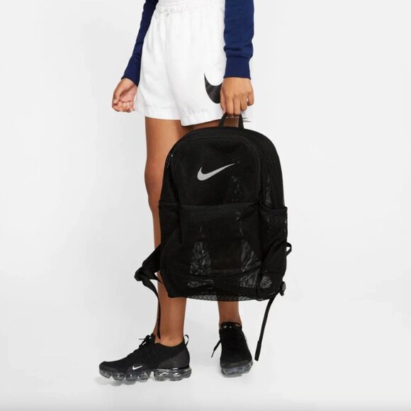 Nike Brasilia Mesh Net Training School Travel Beach Backpack Black White - Picture 1 of 6
